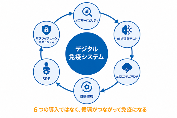 デジタル免疫システムを構成する6つの実践の円形配置図