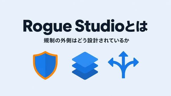 Rogue Studioの事業設計を、規制の外側はどう設計されているかという観点で読み解くイメージ